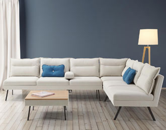 White upholstered L shape sofa for office
