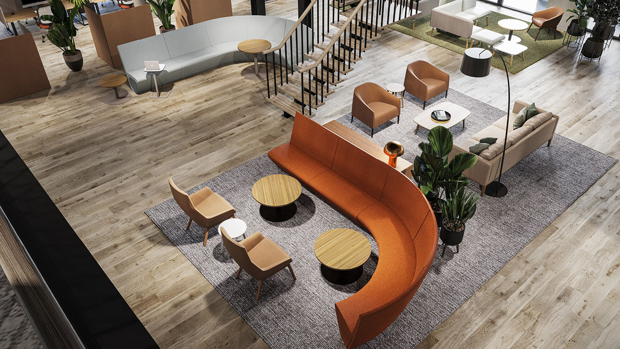 Atom large J shaped seating layout