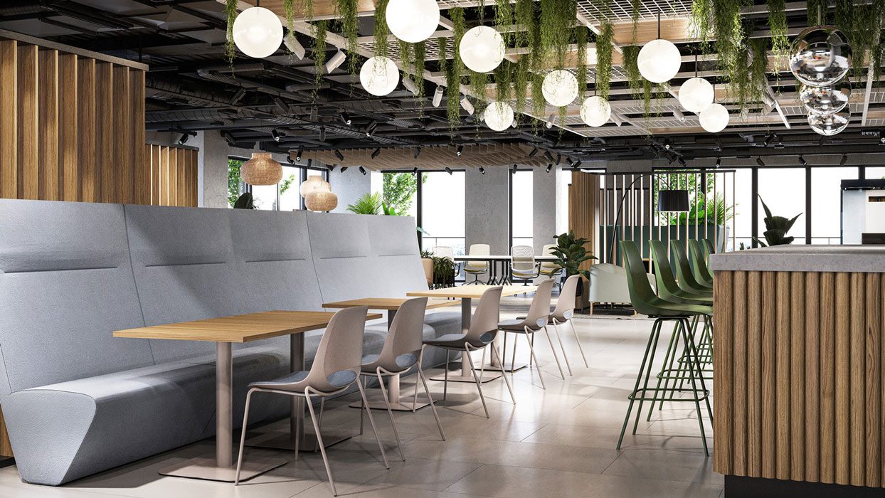 Atom straight high back sofa in breakout canteen area