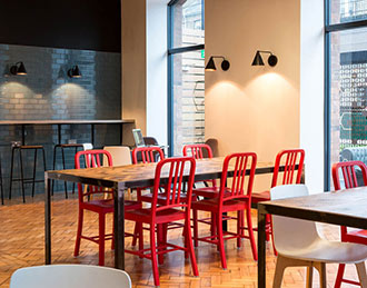 Rustic table in office canteen