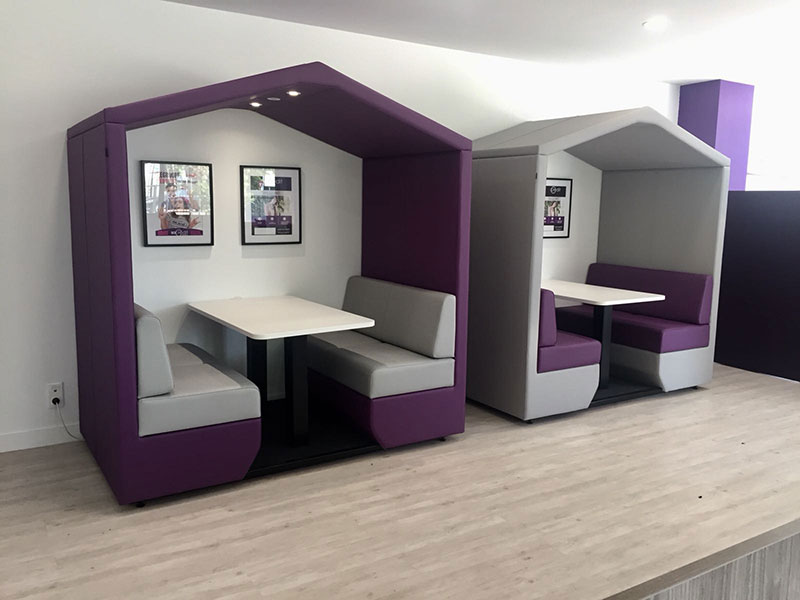 Office cabins in contrasting upholstery colours