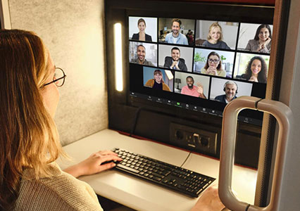 Videoconferencing in office pod