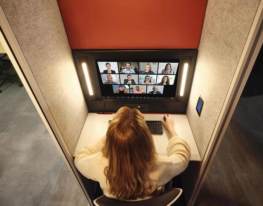 Calma pod being used for team video calls.