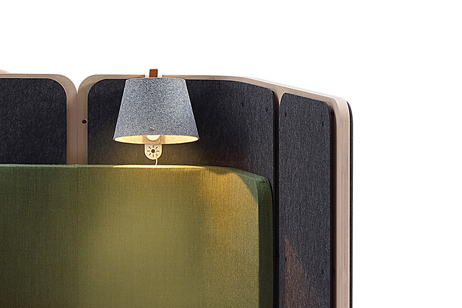 Coppice acoustic panels and lamp