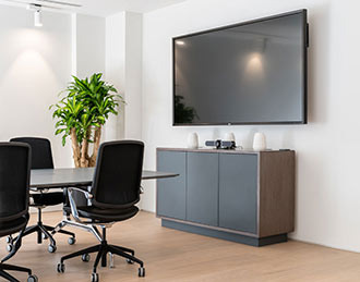 A modern boardroom credenza.