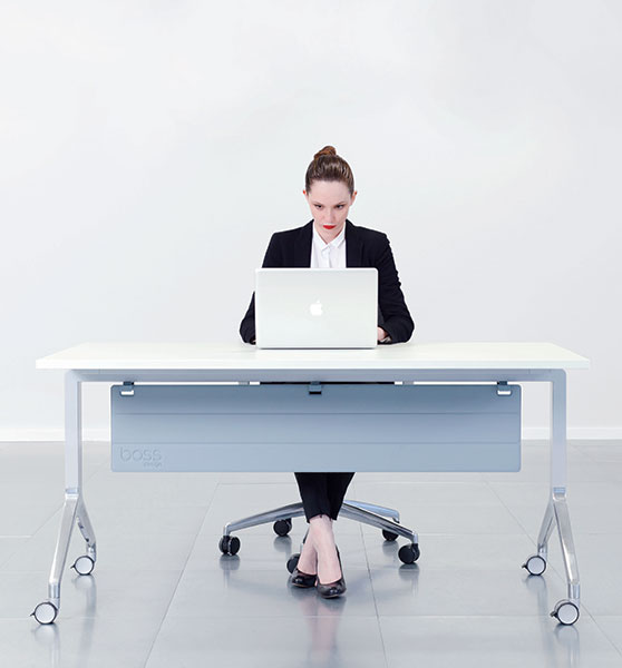 Deploy table as desk with modesty panel