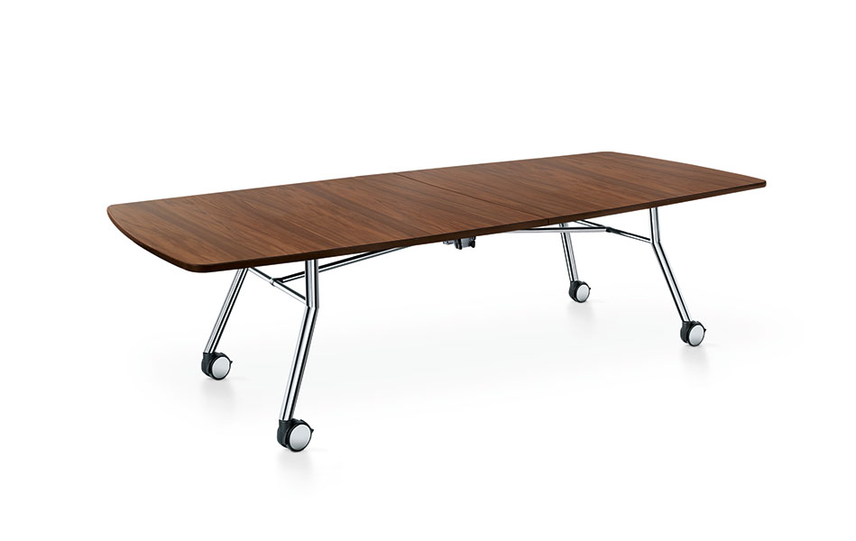 Mastermind veneer folding table on castors.
