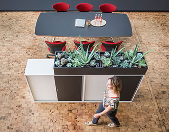 Sliding door storage dividing meeting space