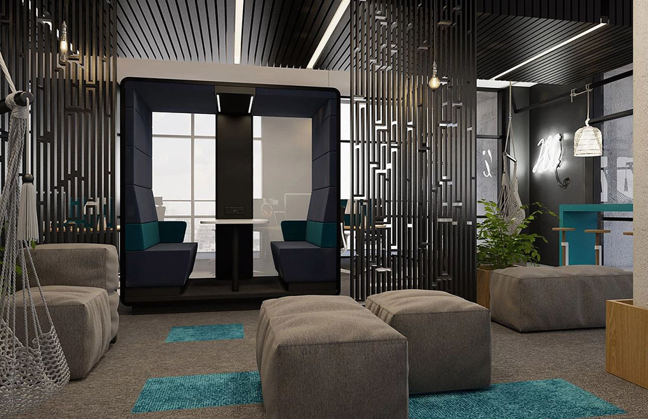 Black open office pod.