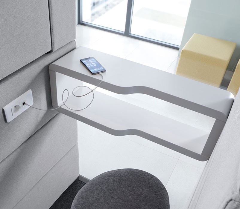 Side shelf with USB charging