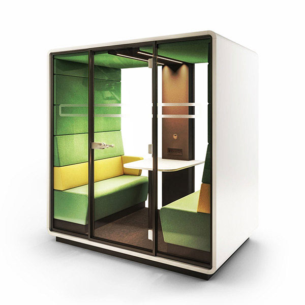 Hush 4 user office pod with seating and built-in table