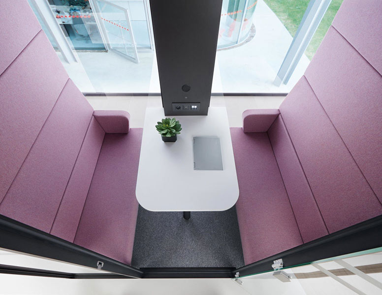 Inside an acoustic office pod