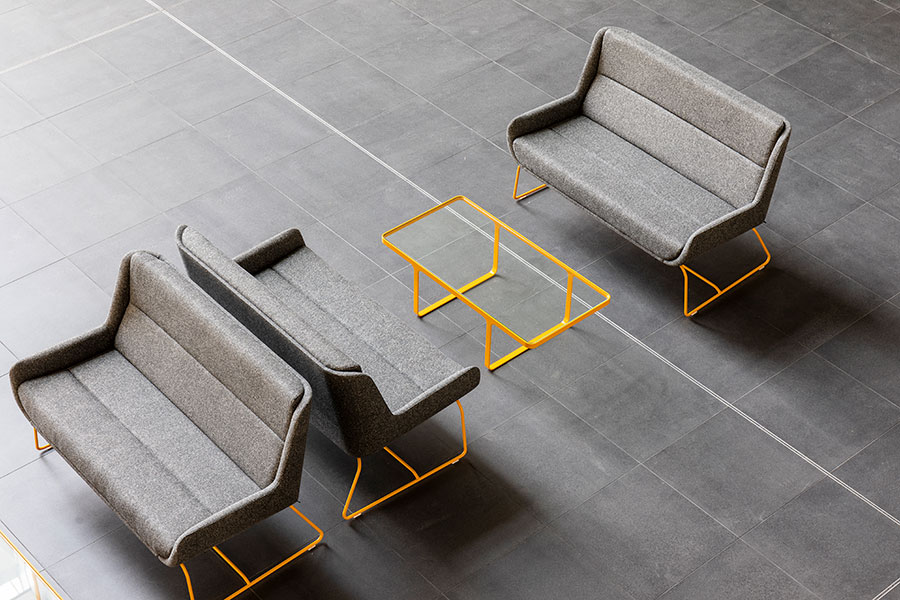 Hush sofa on yellow wire frame