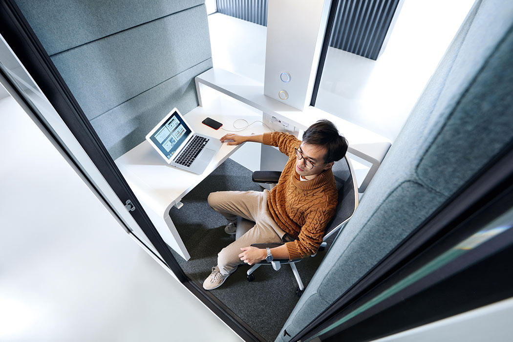 Hush work pod being used