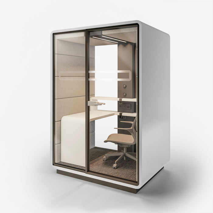 Hush Work Pod with beige upholstery.