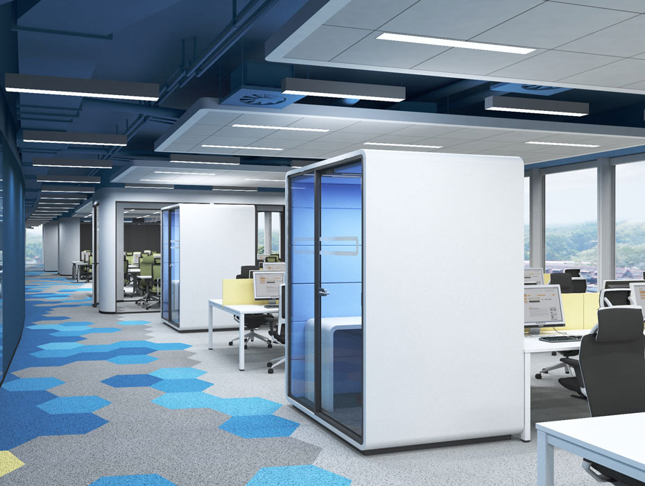 Hush work pod on the end of office desks.