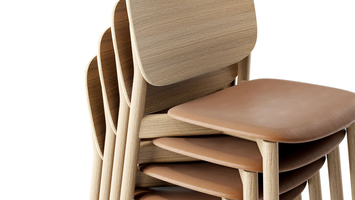 Kitt chairs with seat pads stacked 4 high