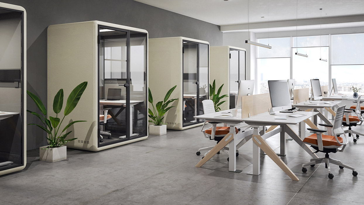 Kolo Midi Pods near work desks.
