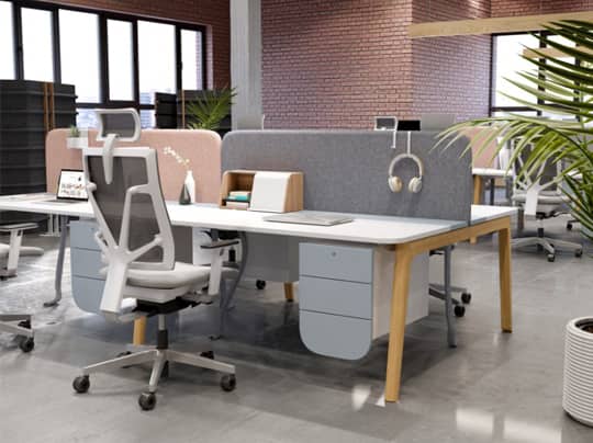 Levitate bench desk system in office