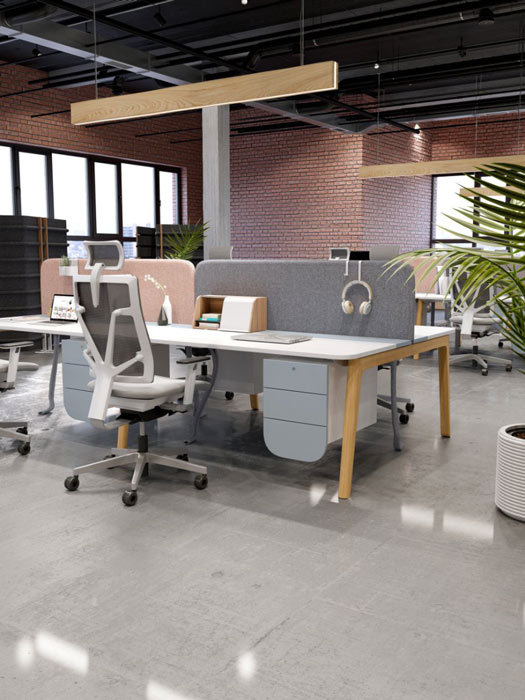 Levitate bench desk for 4 users