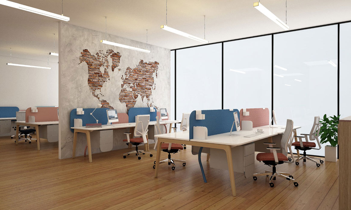 Levitate bench desk for 4 users in workspace