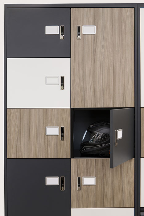 Locker with motorcycle helmet in