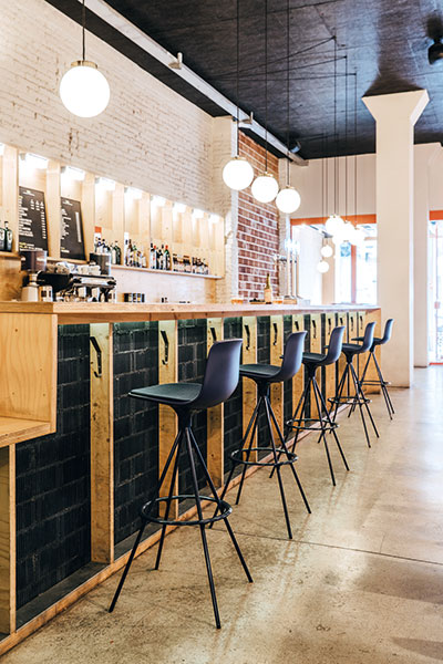 Lottus stool in black at bar