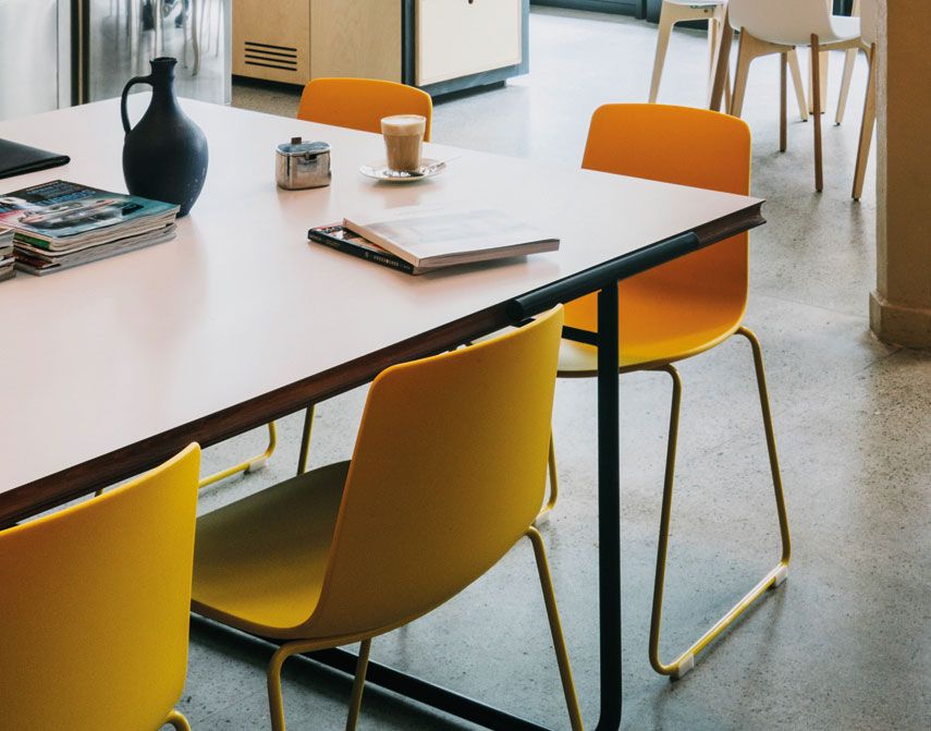 Lottus sled base chair at work table