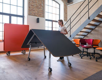 Large folding meeting table on wheels