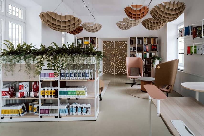 White open storage bookcase in modern office