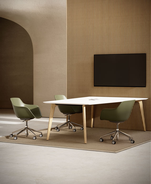 Niko video conference table with white top. 