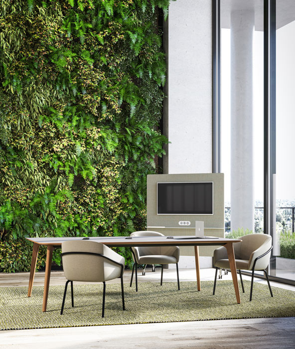 Niko table with presentation media screen. 