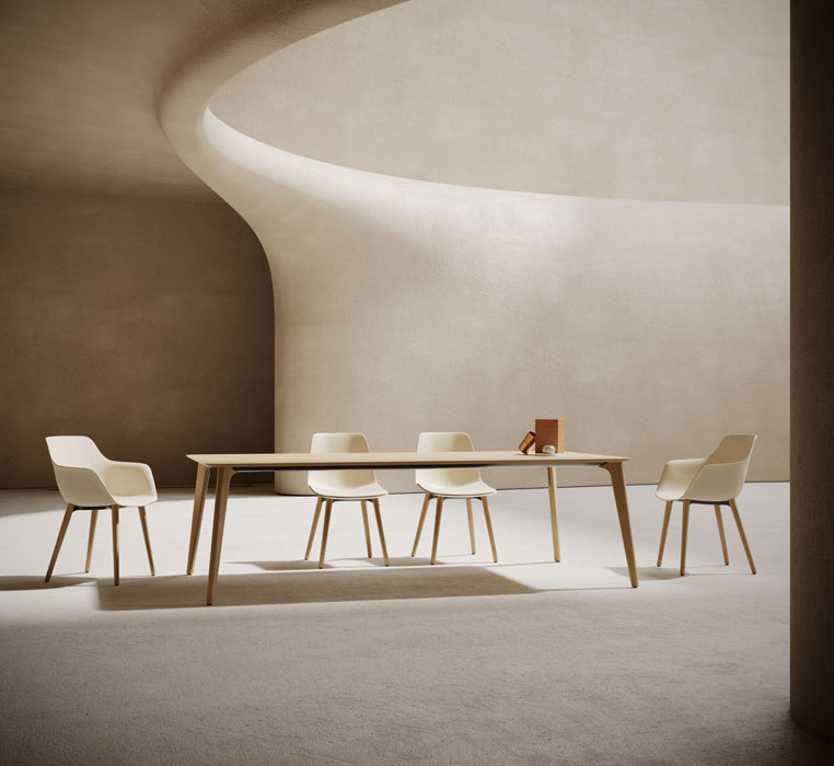 Niko oak stained meeting table with chairs. 