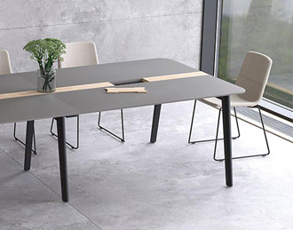 Dark grey laminate table with wood