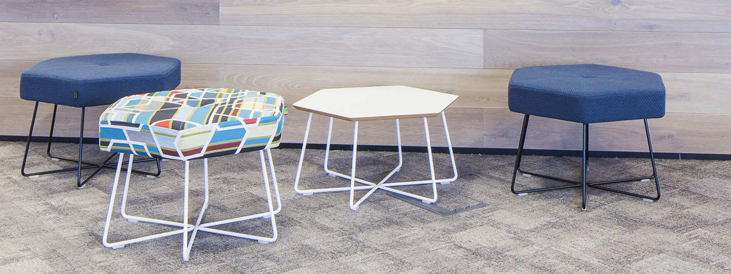 Hexagonal office stools and tables