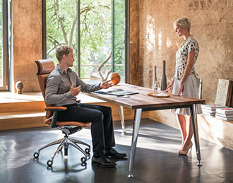 Executive task seating in orange tan leather