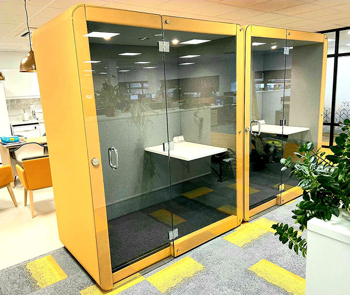 Yellow mini work office pods