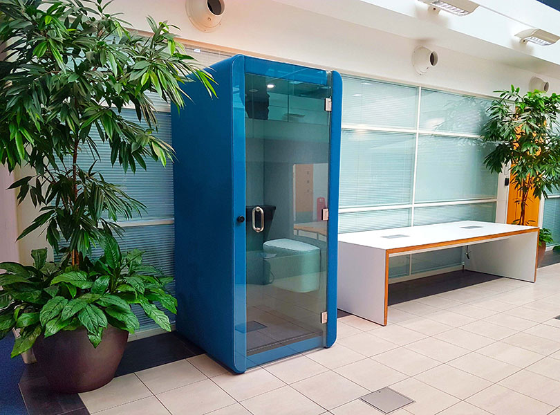 Penelope phone booth in blue.