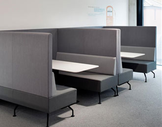 Banquette sofa seating with tables