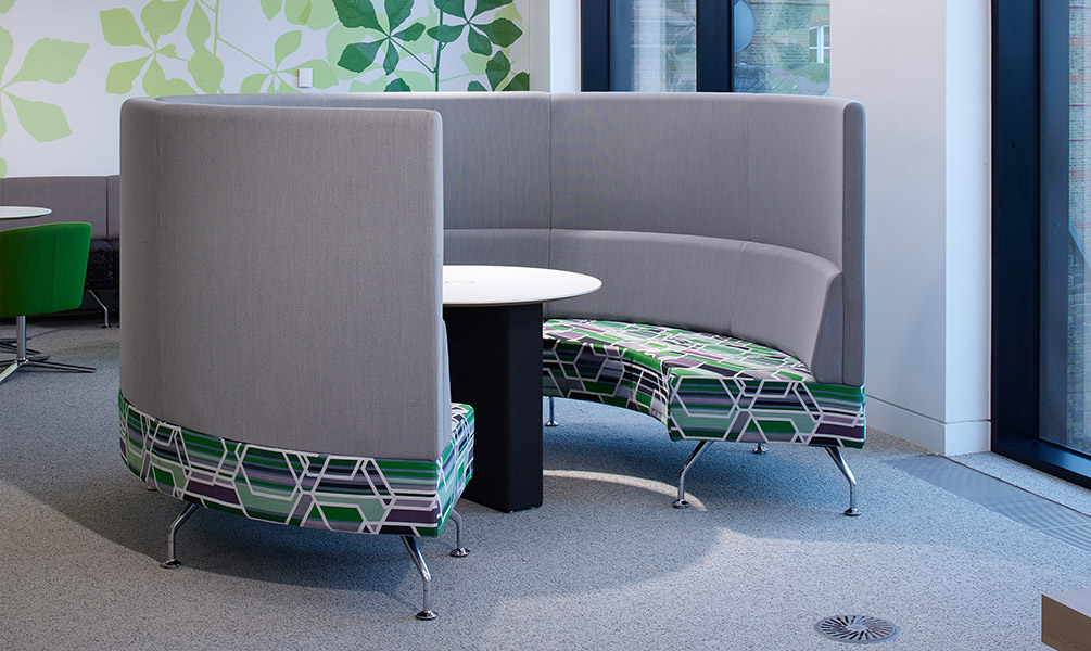 Perimeter banquette high back sofa