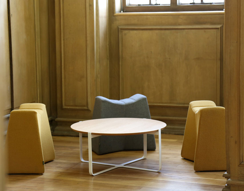 Pinch stools around coffee table