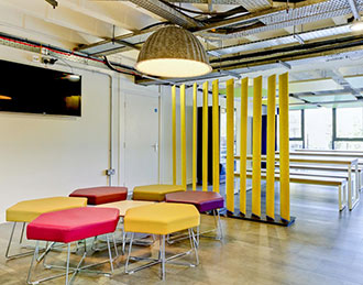 Office pouf around low table