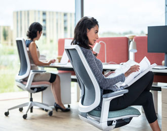 Task chairs at desks
