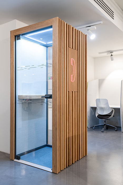 Teepee phone pod with LED lighting.