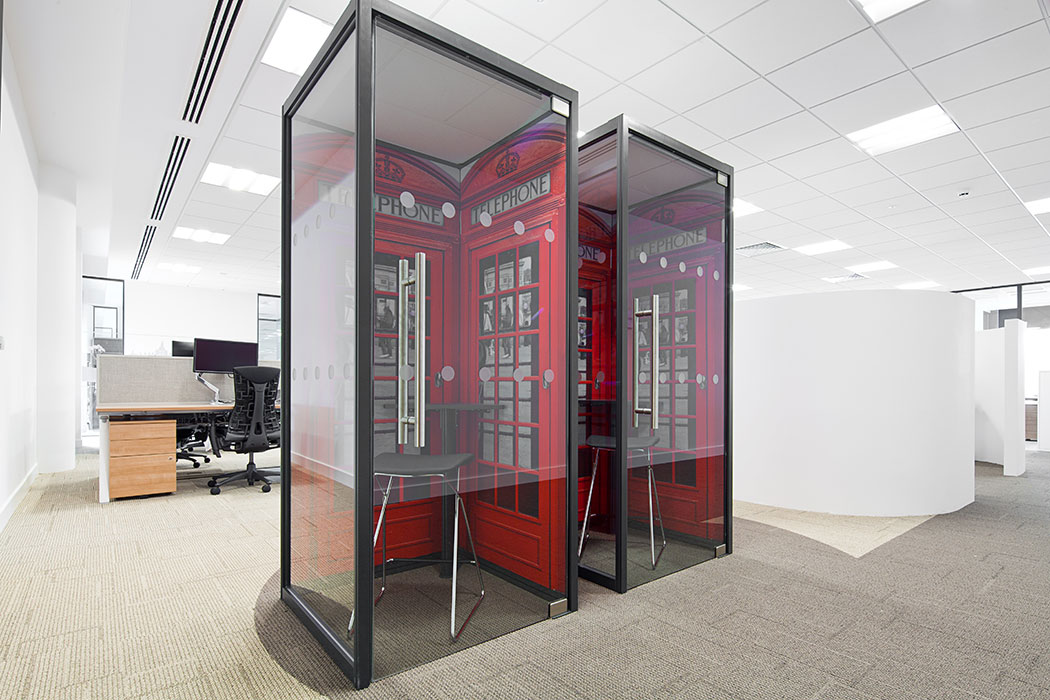 Teepee phone booth with British telephone box print.