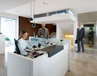 White rectangular reception desk Small reception desk in white