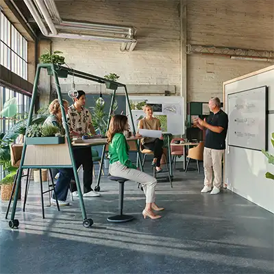 An A frame table being used for a presentation
