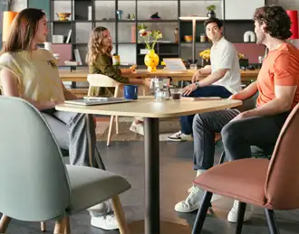 high upholstered bench stools in cafe