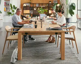Large wood bench meeting table with thick legs