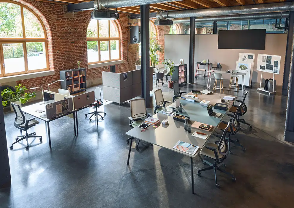 Large team desk in workspace